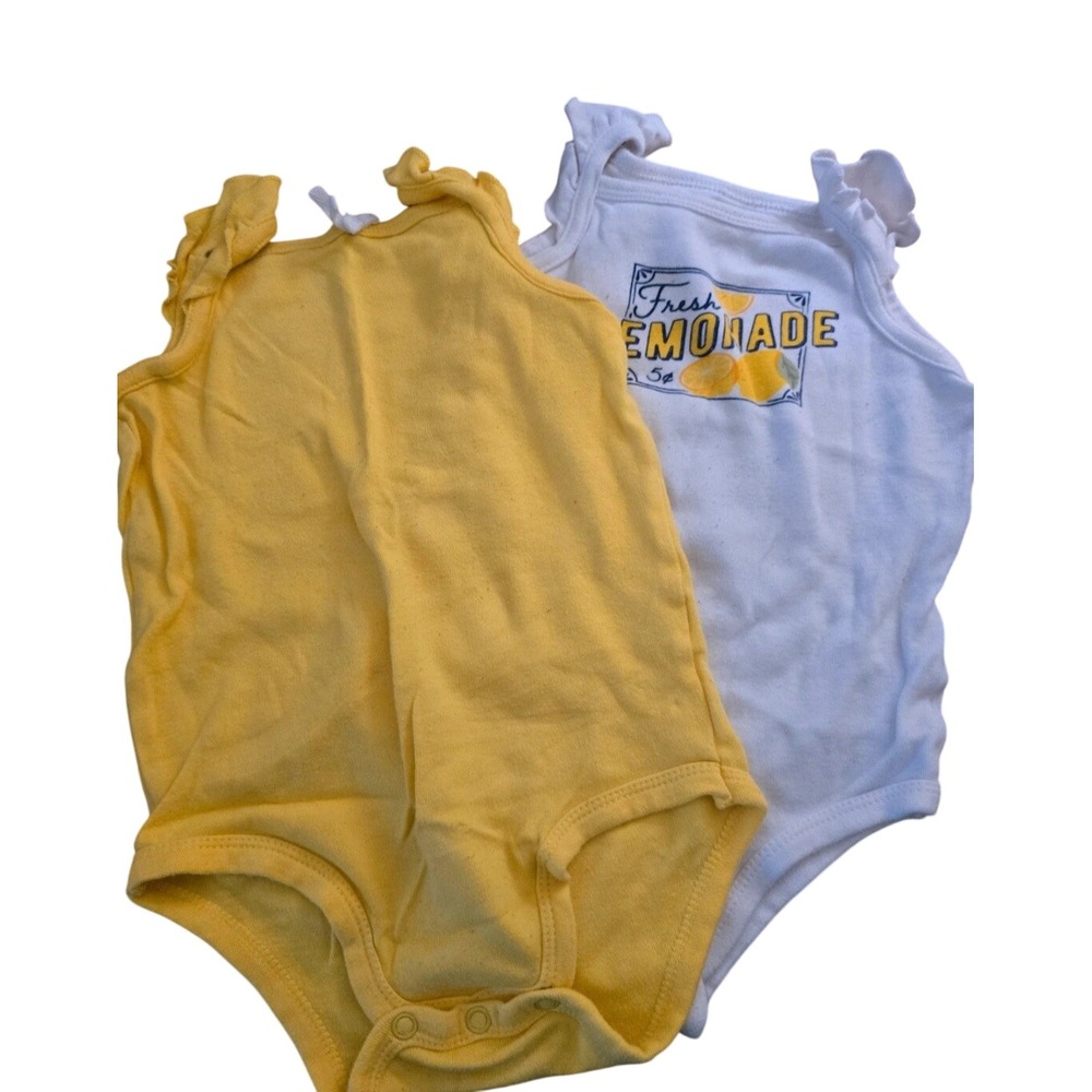 Touched by Nature Baby Girls Organic Cotton Lemonade Bodysuits 2 Pack 9-12M